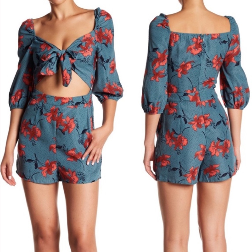 Love + Harmony Floral Tie Front Cutout Romper